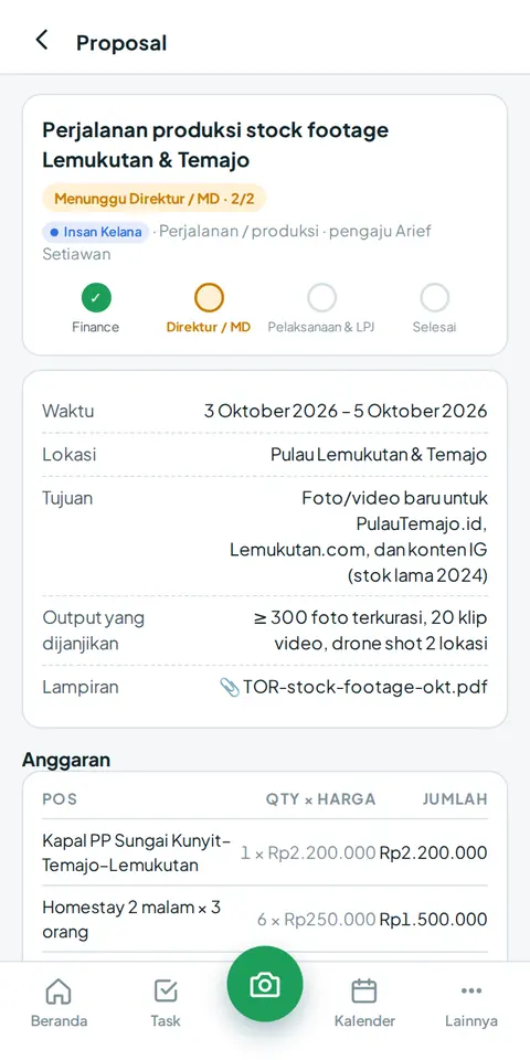 Menyetujui proposal dari HP